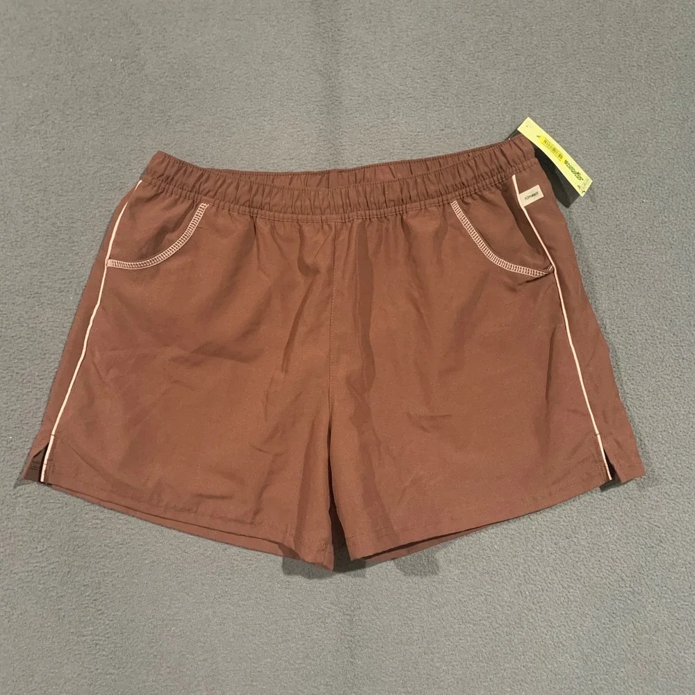 Kinesis Brown Poly Sueded Athletic Shorts Womens Large Made in USA NWT So Sporty